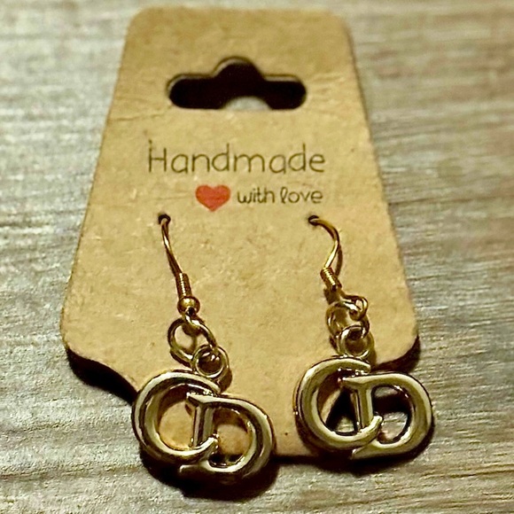 Handmade CD Dior Auth Necklace Charm Gold Dangle Earrings! - Picture 1 of 4